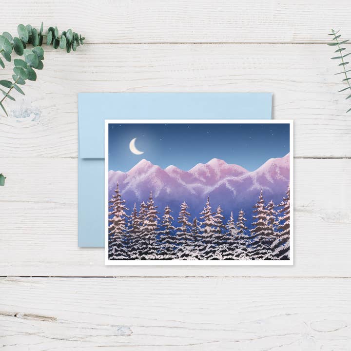 Mountain Snow Sunset Alpenglühen, Winter-Grußkarte für den Großhandel von Aspen Designs