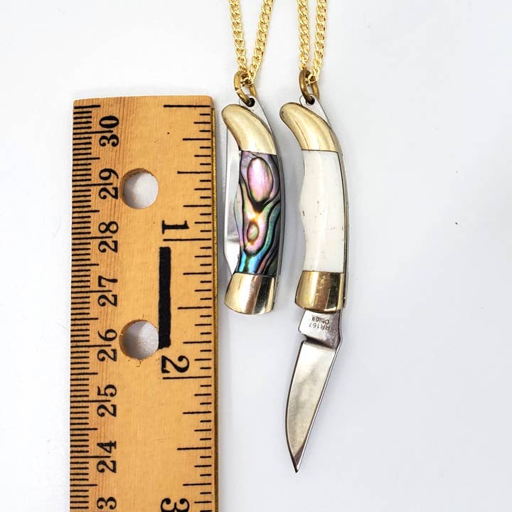 Terra Tokens - Wholesale Pendant/Charm Necklace - Compass & Knife Necklace 1 1/2" Bone Knife 28" Chain1