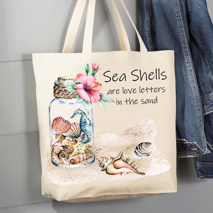 Beach Sea Shells Ocean Theme Flower Basket, 12 oz Tote Bag for wholesale by Avery Lane Gifts