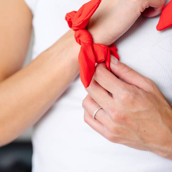 Shop Andi - Wholesale Scrunchie - Women's - Jersey Red Athletic Bow Scrunchie2