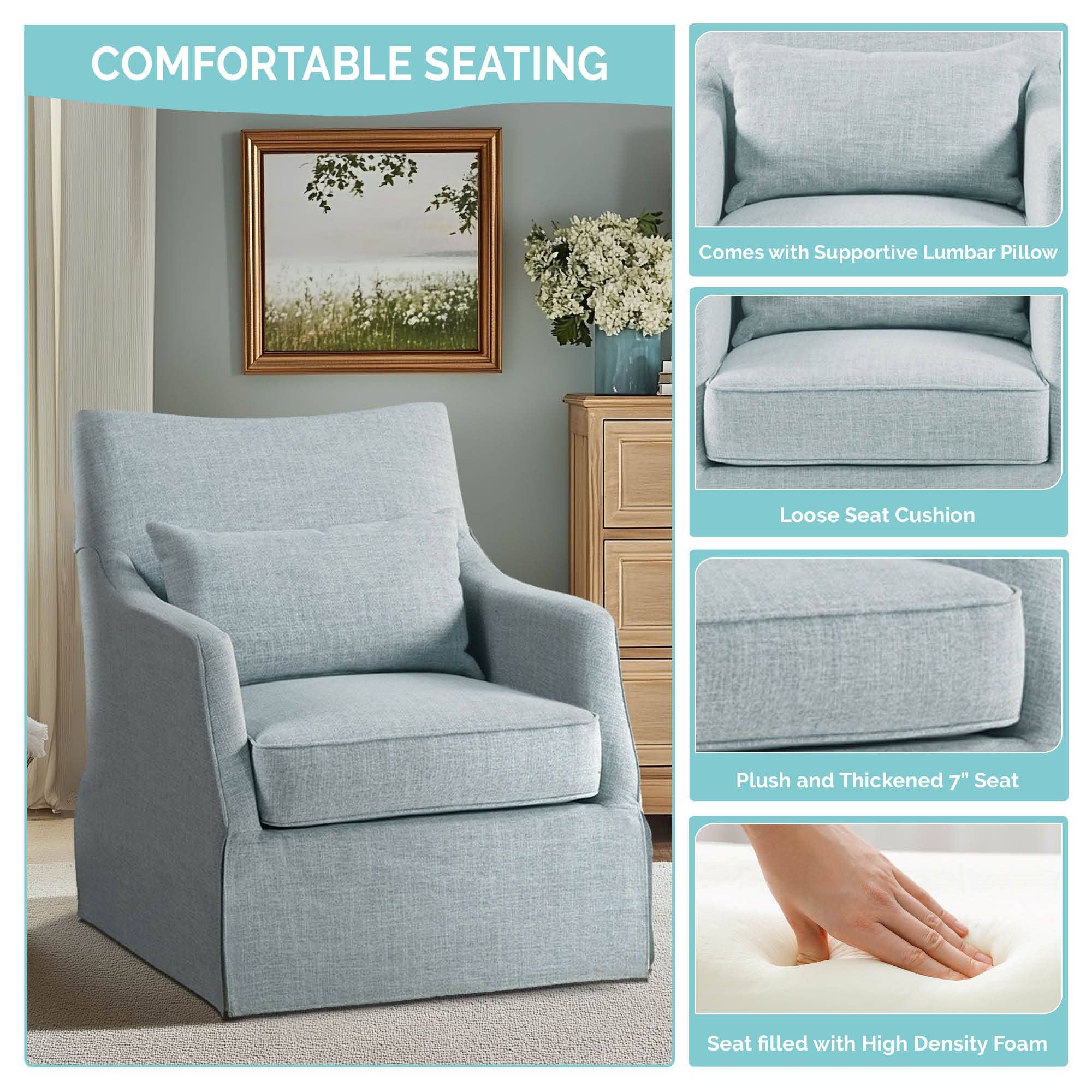Olliix - Wholesale Chair - Traditional Skirted Swivel Accent Chair, Light Blue *11