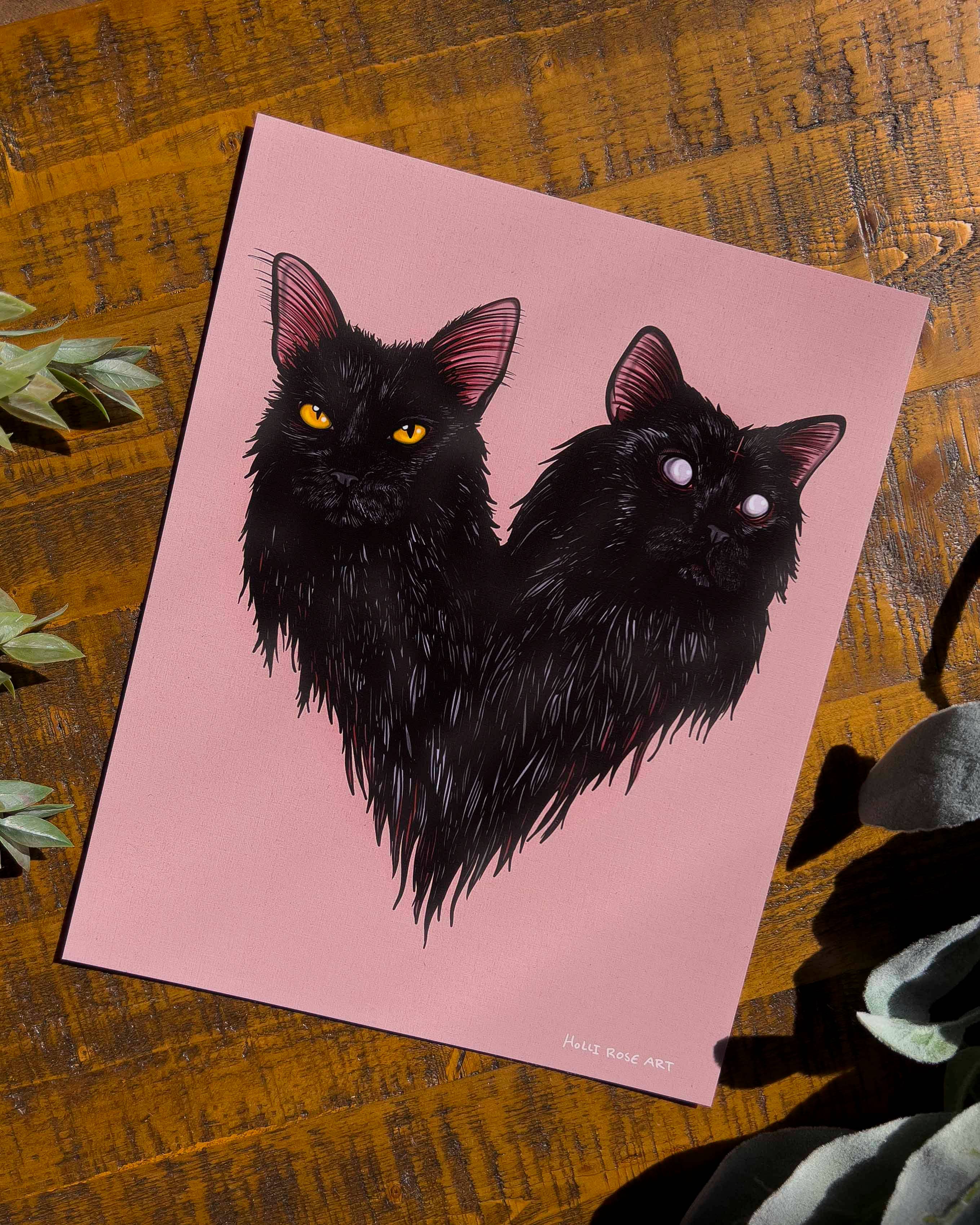 Holli Rose Art - Wholesale Art Print - Meep and Moe Double Headed Cat Print 1