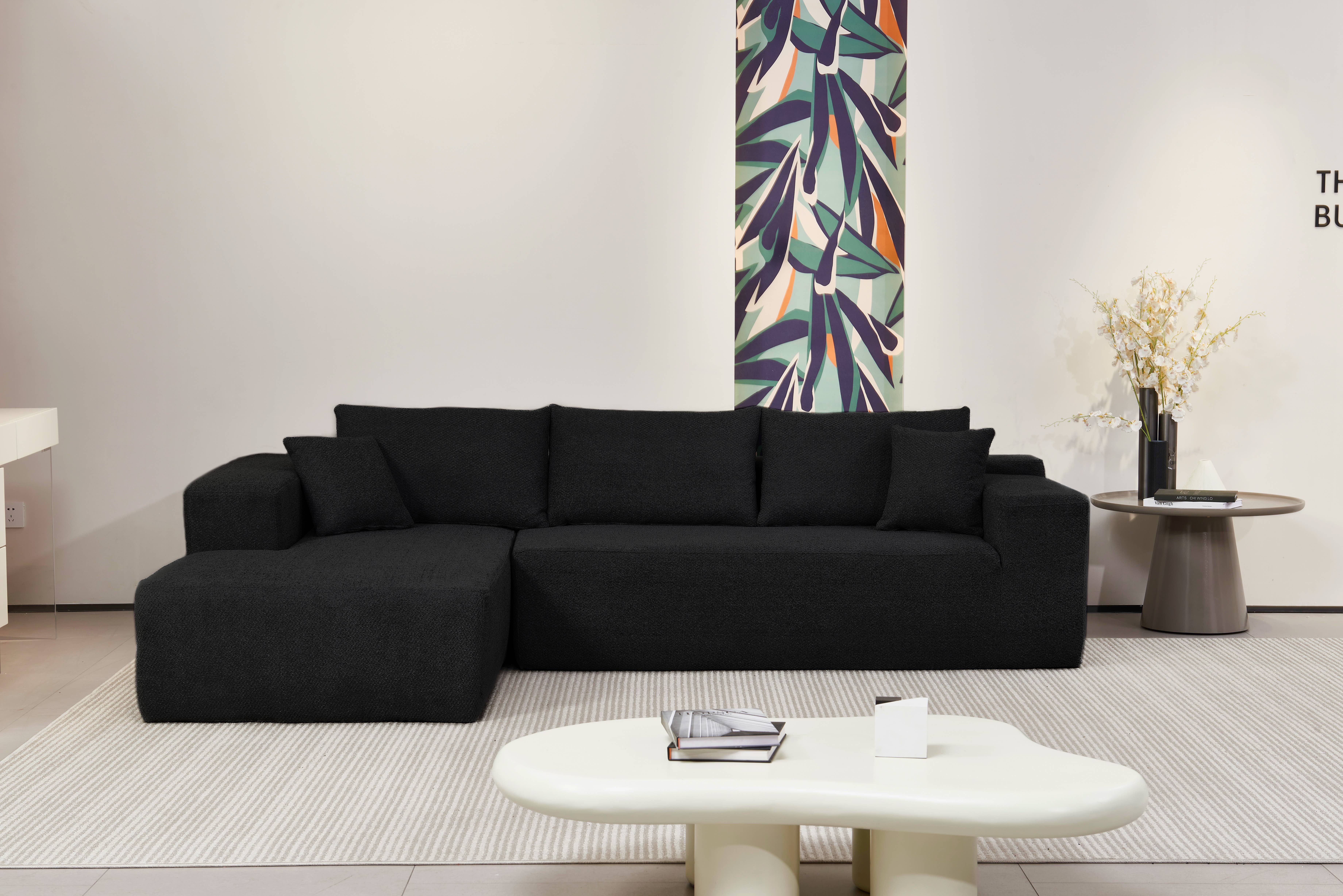 LivingTaste Home Inc - Vente Canapés - Canapé d'angle noir en L – méridienne 3 places9