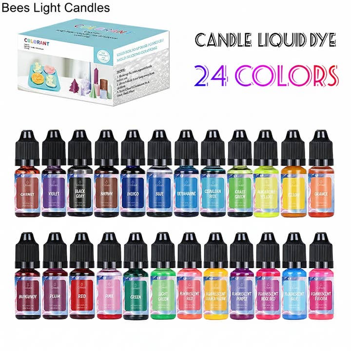 Set di Pigmenti Liquidi per Candele 24 Colori Ricchi Colorante per la vendita all'ingrosso da parte di Bees Light Candles