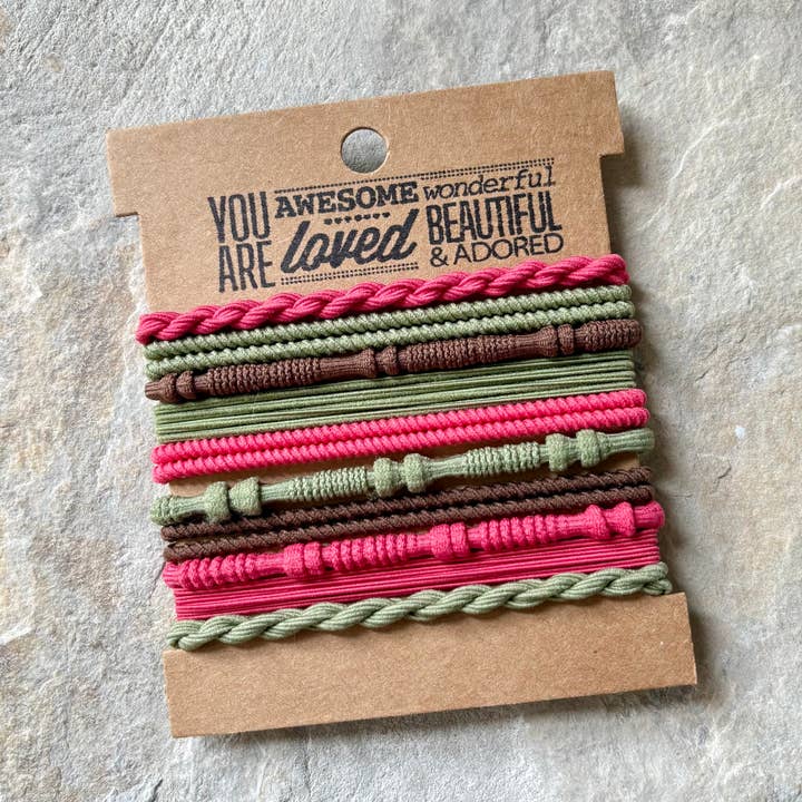 Cintas para el cabello boho básicas en tarjeta kraft | Rosa fuerte y verde para venta al por mayor de eastern ave studio