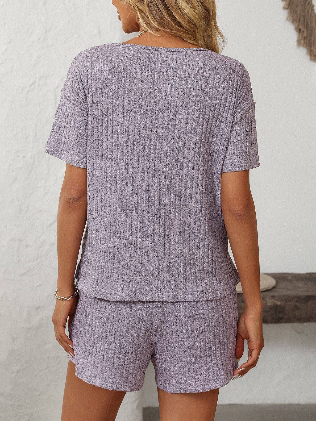 Lovesoft - Wholesale Lounge Set - Women's - Solid Color Ribbed Short-Sleeve Pajama Loungewear Set1