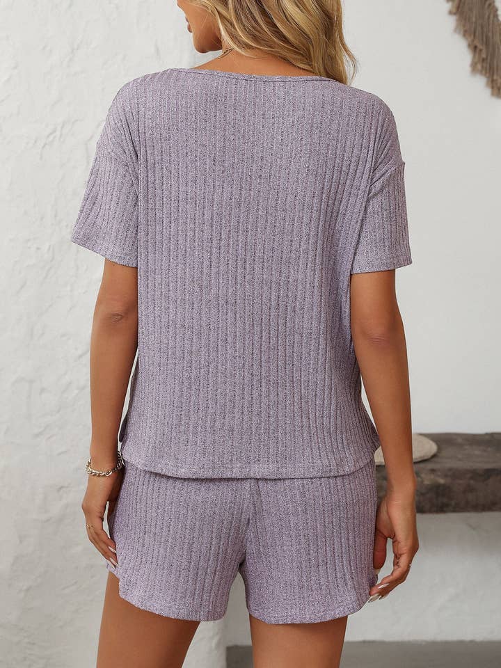 Lovesoft - Wholesale Lounge Set - Women's - Solid Color Ribbed Short-Sleeve Pajama Loungewear Set1