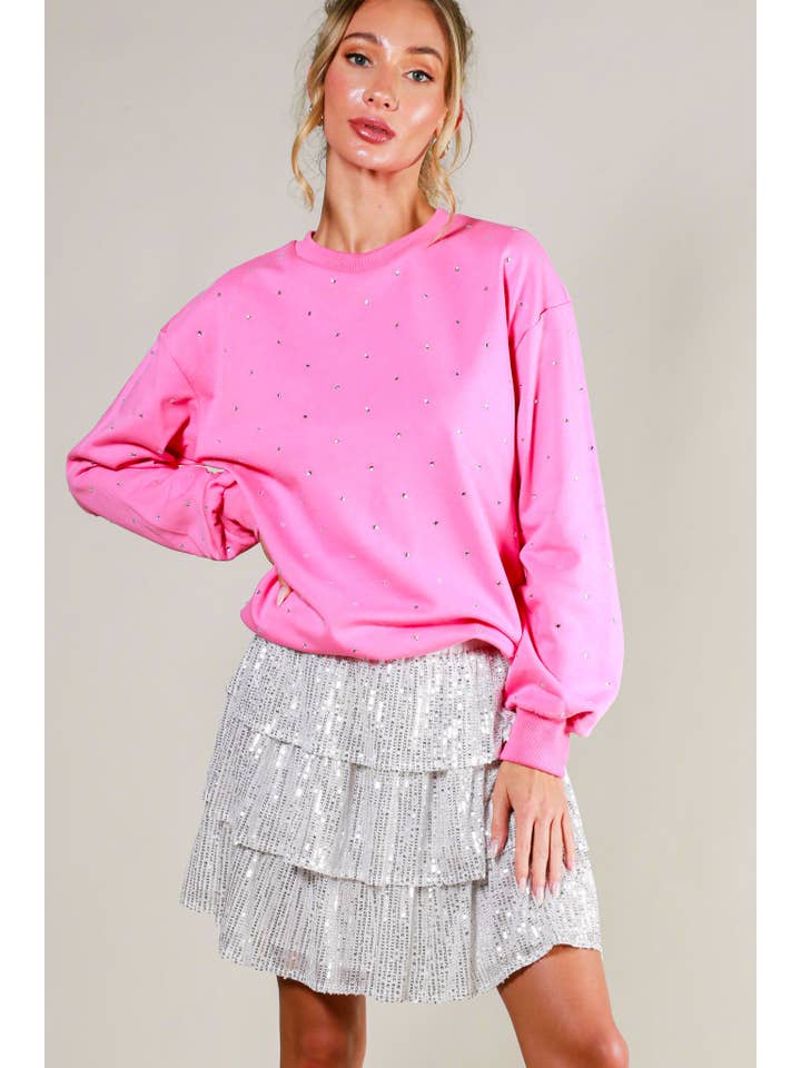 Vine & Love - Wholesale Sweatshirt - Women's - Rhinestone Accent Knitted Sweater Top VT8145711