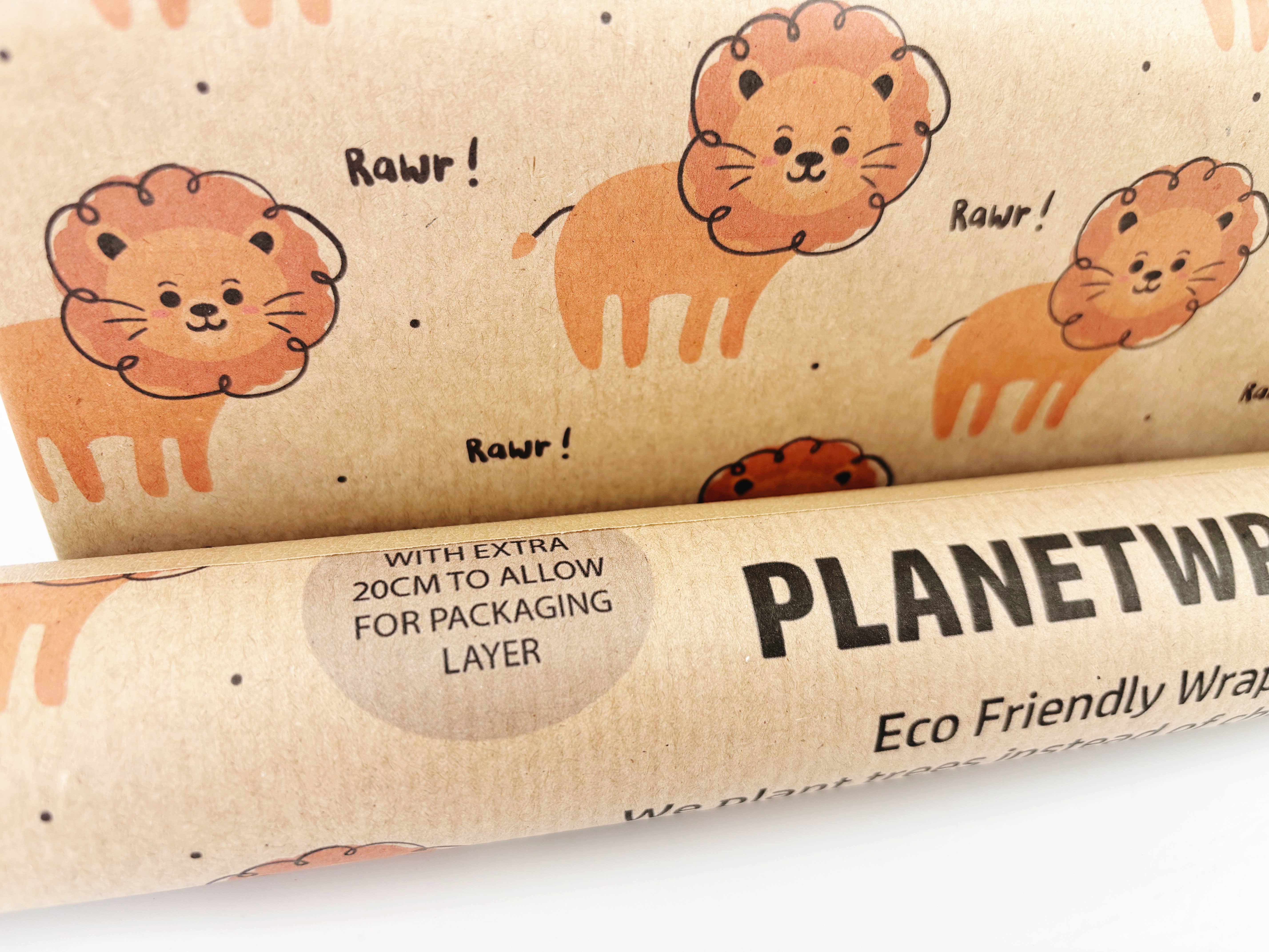 PlanetWrapIt - Vente Rouleau de papier cadeau - Emballage cadeau en papier kraft recyclé Lion 2