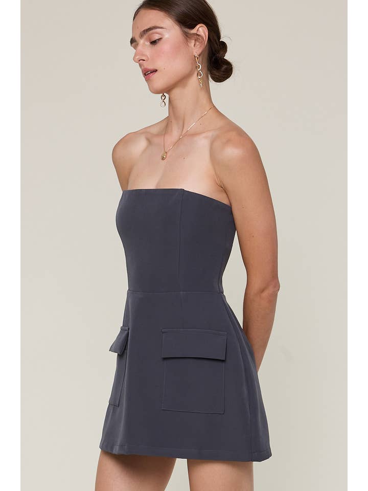 Sky to Moon - Wholesale Dress - Women's - SOLID COLOR FRONT POCKET A-LINE TUBE MINI DRESS29