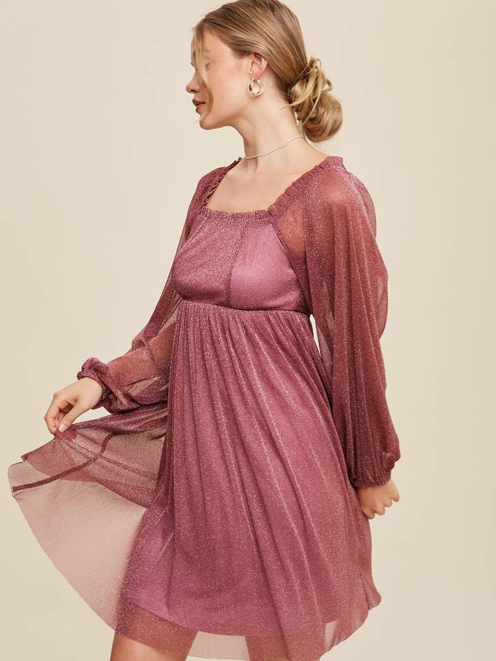 Glitter Mesh Long Sleeve Babydoll Dress LD1278 for wholesale by Listicle