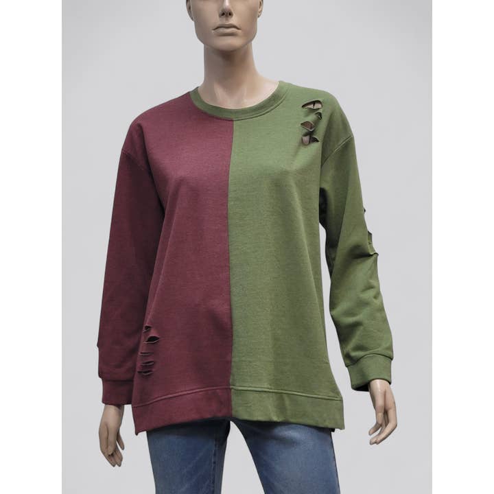 J4F6395 Contemporary Fleece Distressed Colorblock Pullove and other Purchase wholesale two tone sweatshirt. Free returns & net 60 terms on Faire trending on Faire.