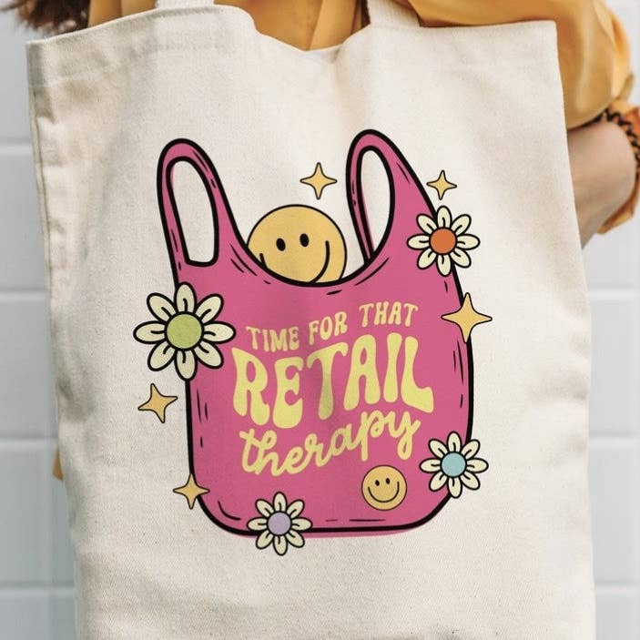 Time For That Retail Therapy Canvas Bag for wholesale by Peach Closet