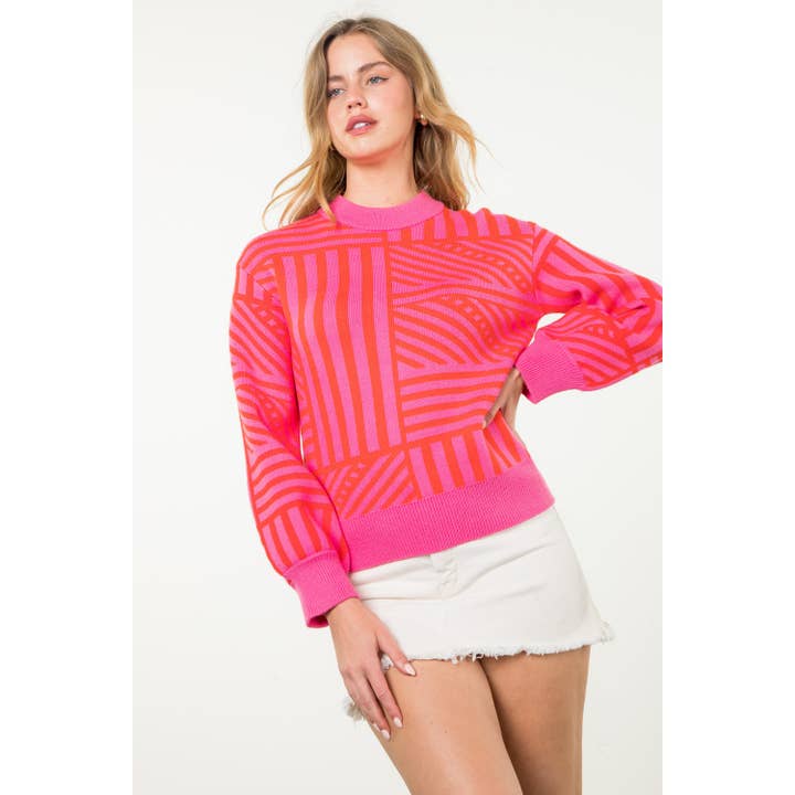 PINK Striped Pattern Knit Sweater for wholesale on Faire