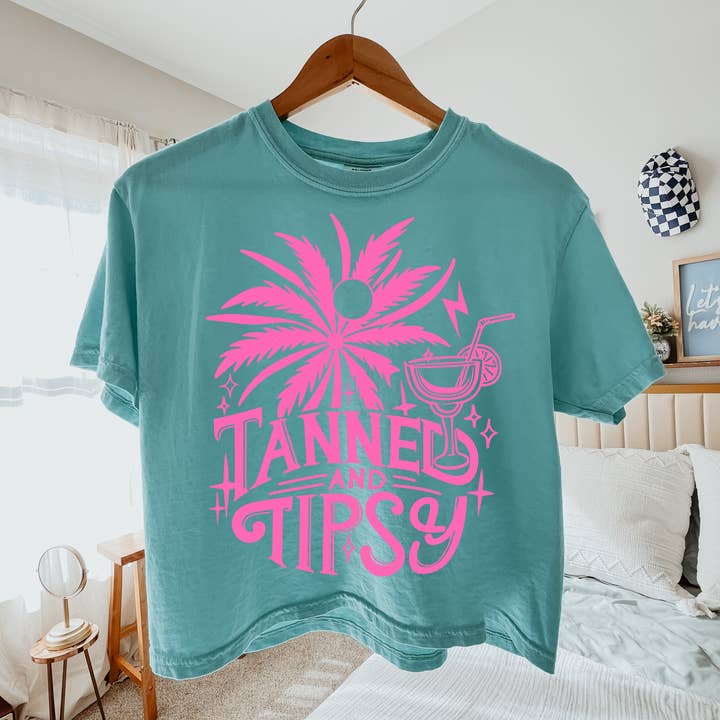 Tanned And Tipsy Cropped Comfort Colors Graphic Tee for wholesale by ZZ Threadz