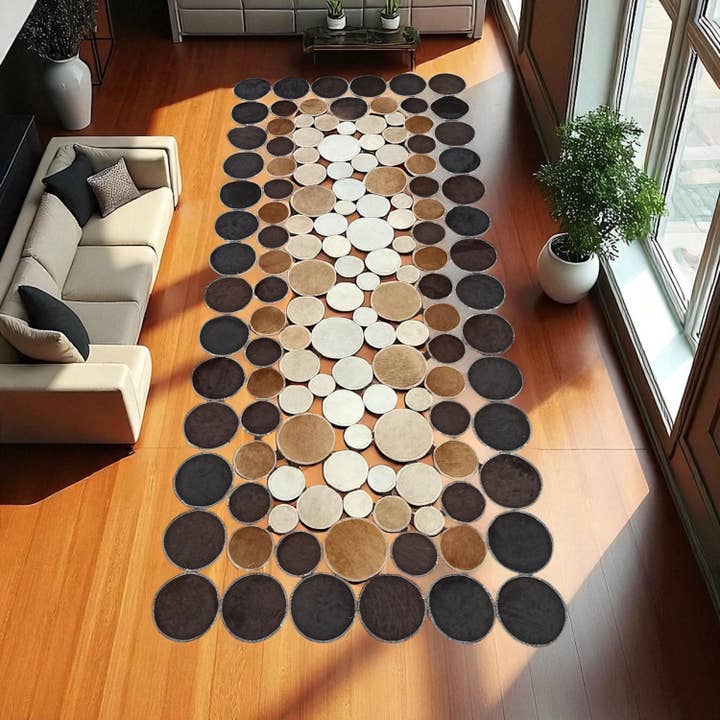 Gray Polka Dot Cowhide Runner & Circle Hallway Rug for wholesale by Karelias And Sons
