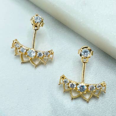 18k Gold Filled Clear Cubic Zirconia Push Back Drop Dangle Jacket Design Earrings for wholesale by Luxus Accessories