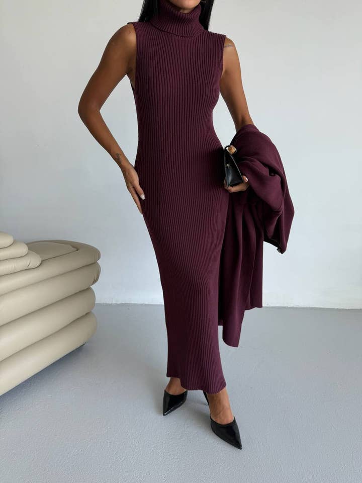 Design company-Fatma Balkir - Wholesale Dress - Women's -  Long Knit Dress and Matching Long Cardigan set7