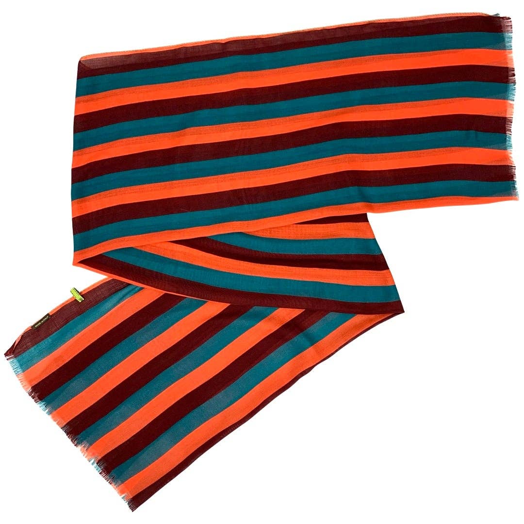 C.C.&Co.Srl - Vendita all'ingrosso Sciarpa - Uomo - SCIARPA IN LANA STAMPATA CM 70X200 RIGHE ARANCIO, ROSSO, PETROLIO COD 4031