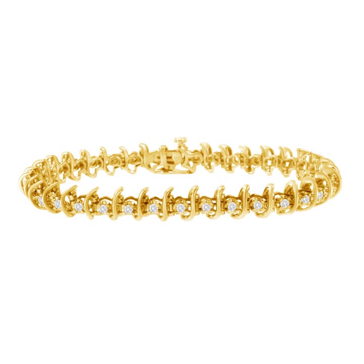 Yellow Gold Over Sterling Silver 1.0ct Diamond Link Bracelet for wholesale by Infinite Jewels
