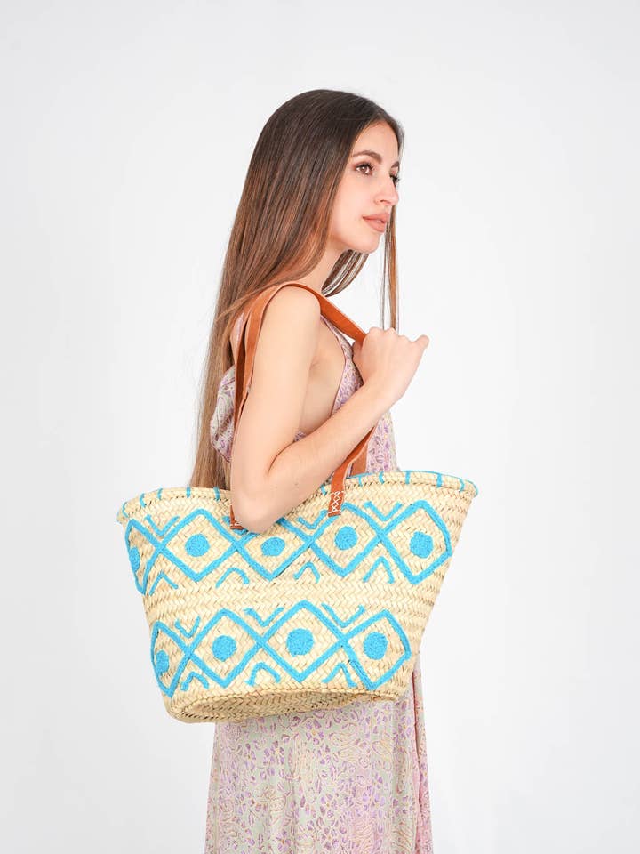 Rhombos Natural Palm and Wool Carry Bag - Leather Handle for wholesale by Logionline SLU