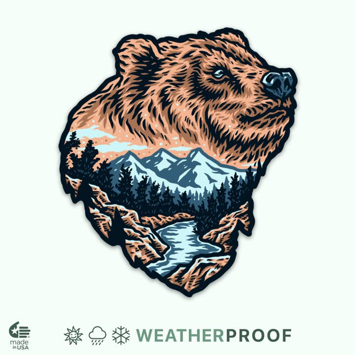 Bear Stickers | Mountain River View | Outdoor Camping Summer for wholesale by Bloom & Wander