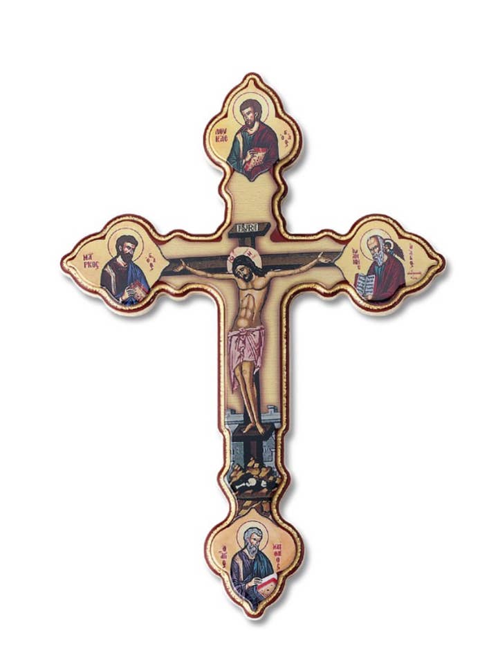 Evangelists wooden cross cm. 24x16.5 for wholesale by Costa Articoli Religiosi