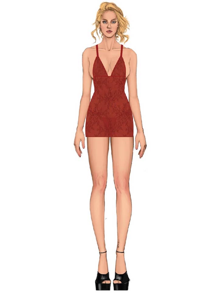 House of Desire - Wholesale Lingerie Set - Women's - KIKI LACE STRAPPY & BACKLESS CHEMISE & G-STRING SET19