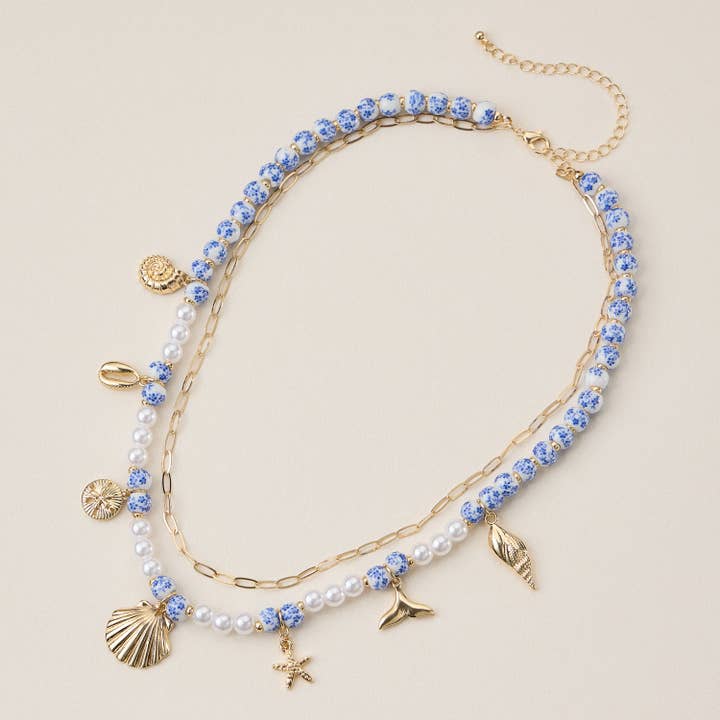 Frem - Wholesale Pendant/Charm Necklace - Seaside Charm Layered Bead Necklace