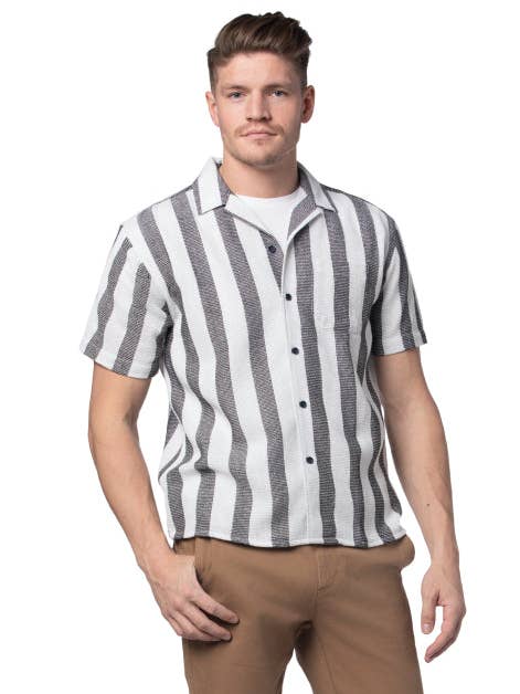 Lubbock Open Weave Short Sleeve Shirt in Off White and Navy for wholesale by Rue Saint-Patrick