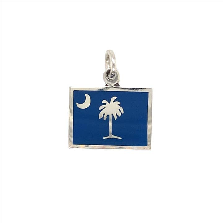 Atlanta Jewelers Supply - Wholesale Individual Charm/Pendant - Palm Tree And Crescent Moon Rectangle Blue Pendant