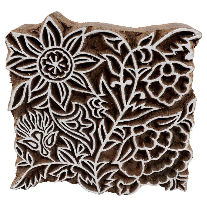 Stempel Holz groß viereckig 11cm Blumenmuster Holzstempel für den Großhandel von Tribal Trade GmbH