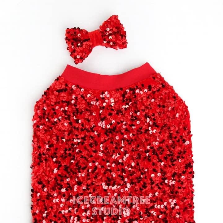 Top de fiesta con lentejuelas rojas, ropa de vestir para mascotas para venta al por mayor de Icecreamtree Studio