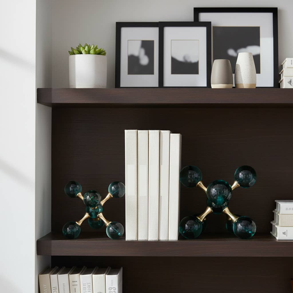 Sagebrook Home - Wholesale Bookend - Bookends Set of 2 - Green Crystal/Metal Jack, 7 in.2