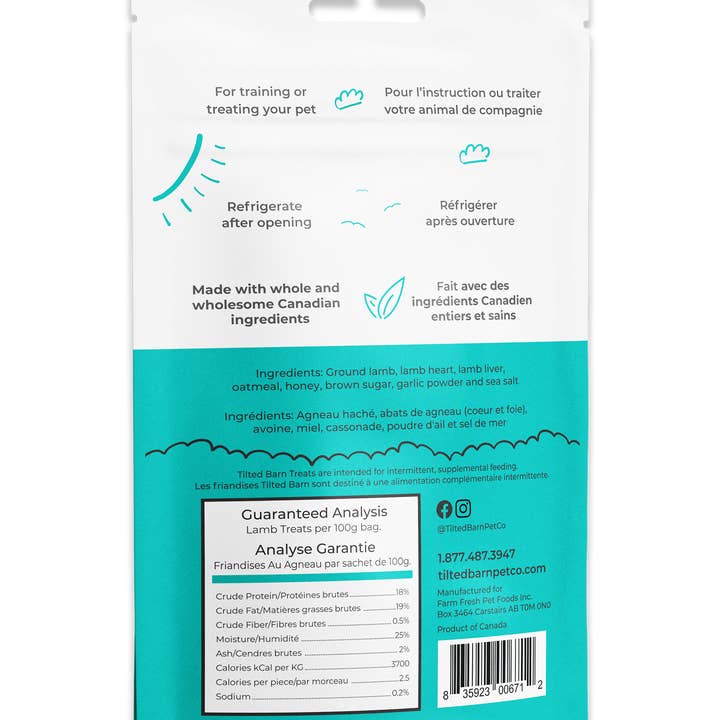 Tilted Barn Pet Co. - Wholesale Pet Treats - Dog - Lamb Treats For Dogs 100g/3.53oz1