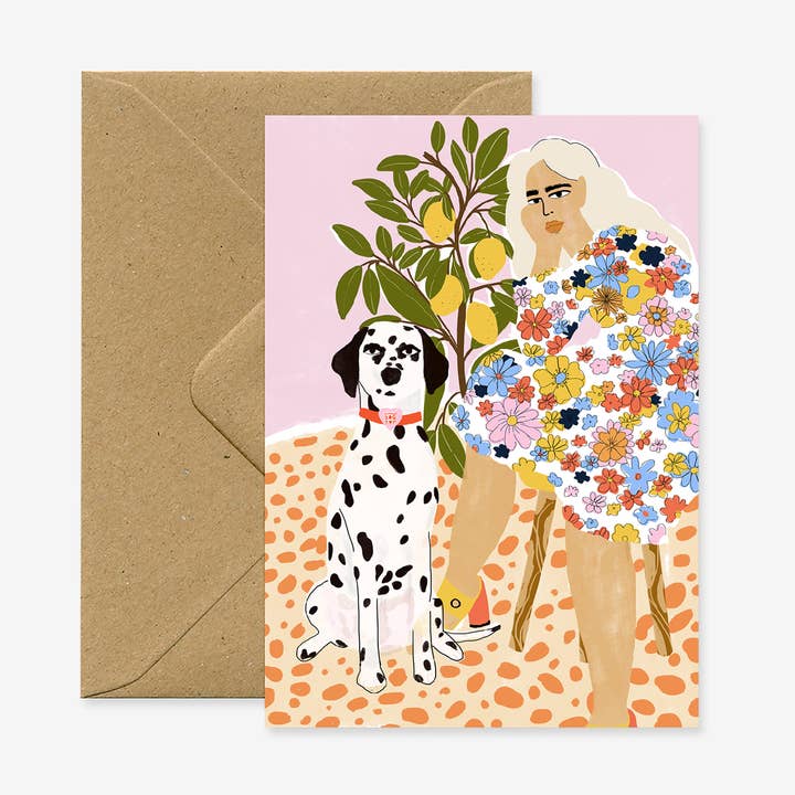 Lady and Dalmatian Greeting Card for wholesale by Alja Horvat d.o.o.