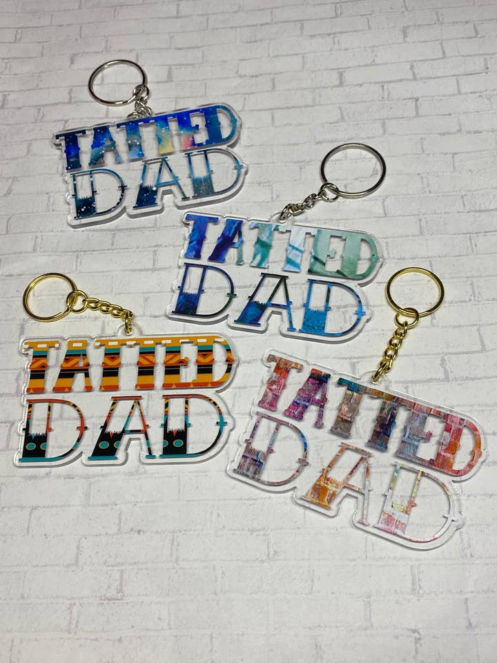 Tattoo Dad Keychain, Gift for Dad with Tattoos, Celestial Dad Keychain, Man Glitter, Keychain for Father's Day, Tatted Dad Keychain1 for wholesale by Chasin’ Self Care