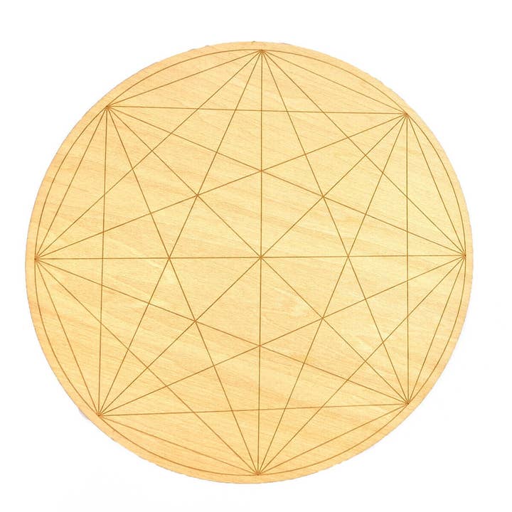 Shamans Crystal - Wholesale Crystal Grid - Crystal Grid Plates Round In Wood, 20cm Wide, Flower of Life34