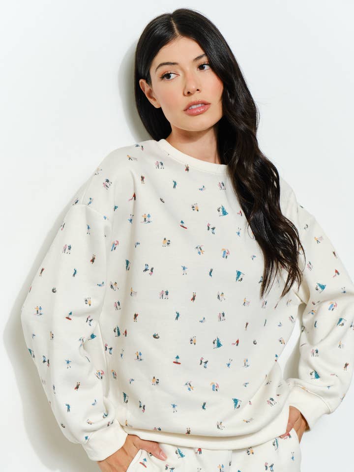 Ivory Multi LANE PEOPLE SWEATSHIRT - Exclusive, Holiday, Cozy for wholesale on Faire0