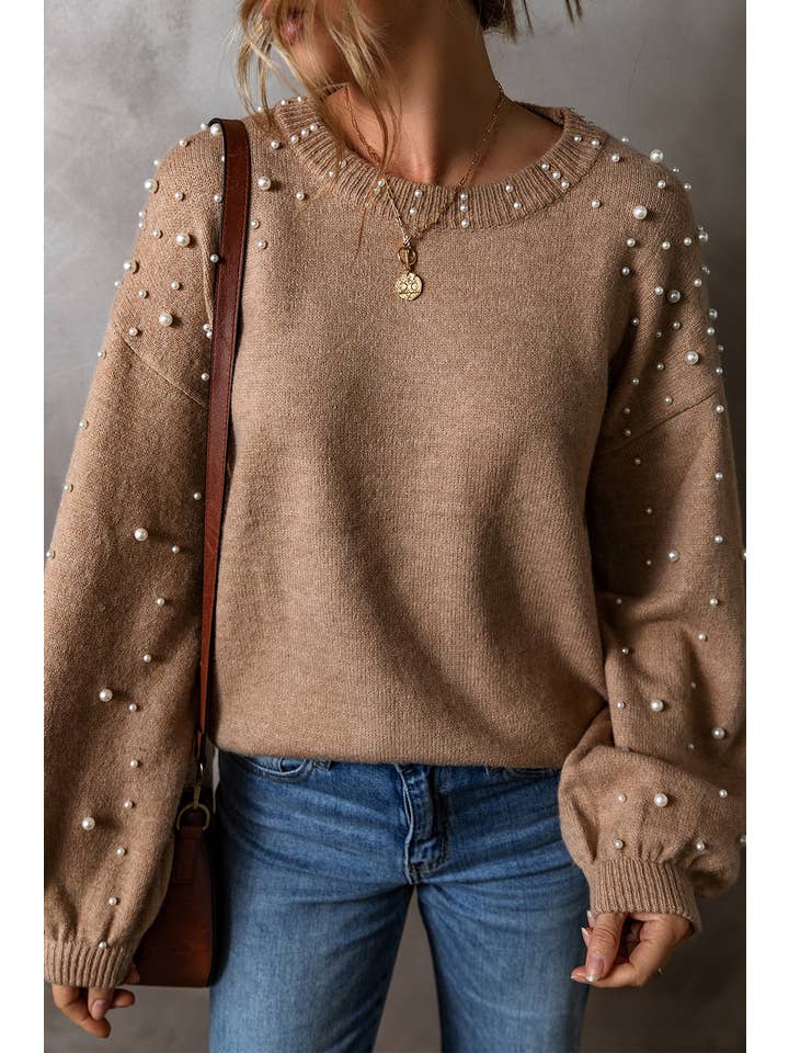 Little Daisy Closet - Wholesale Knit Sweater - Women's - LDC Long Sleeve Round Neck Pearl Pullover Sweater