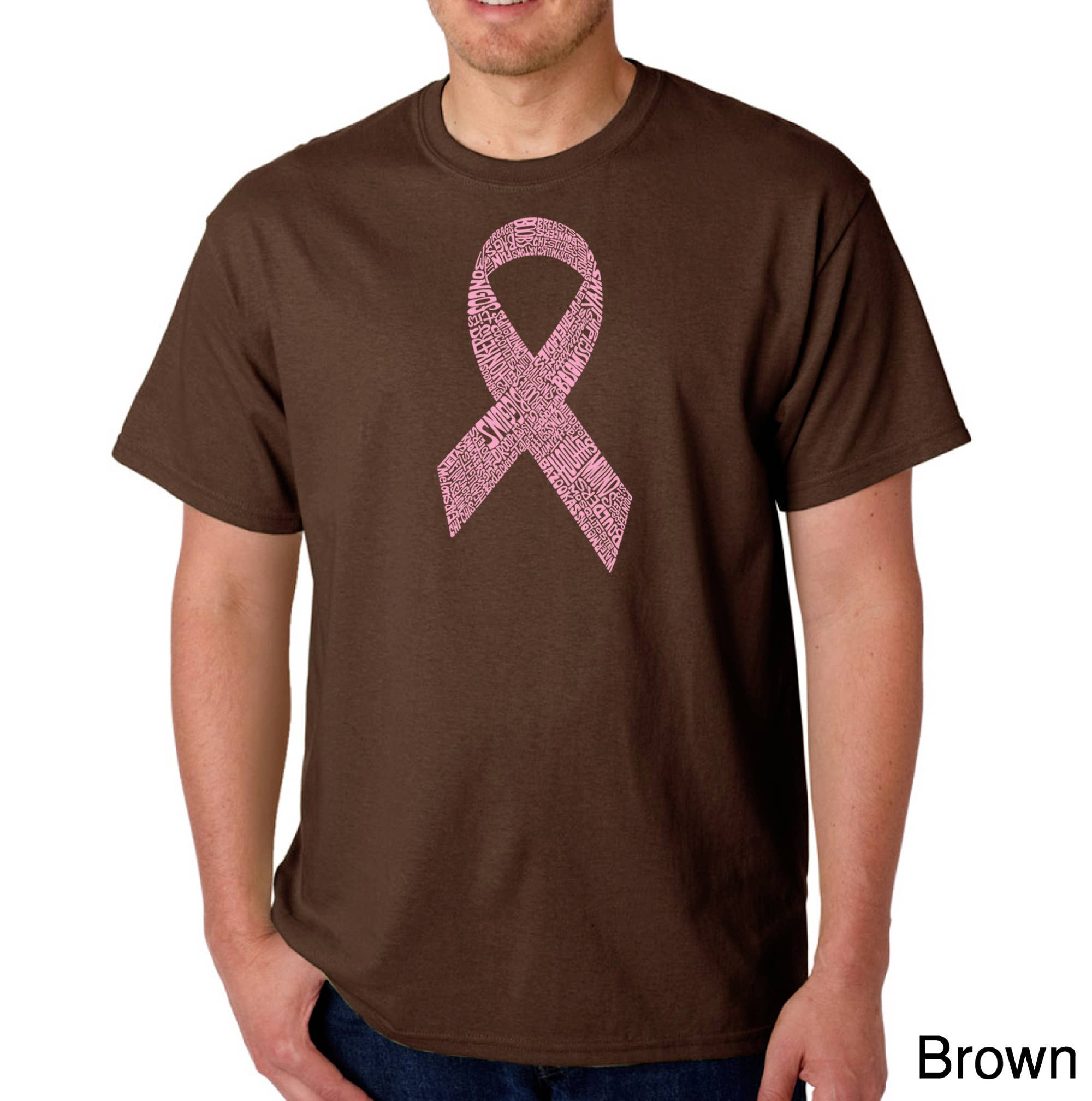 LA Pop Art - Wholesale Screen Printed T-Shirt - Men's - LA Pop Art Men's Word Art T-shirt - Breast Cancer Ribbon2