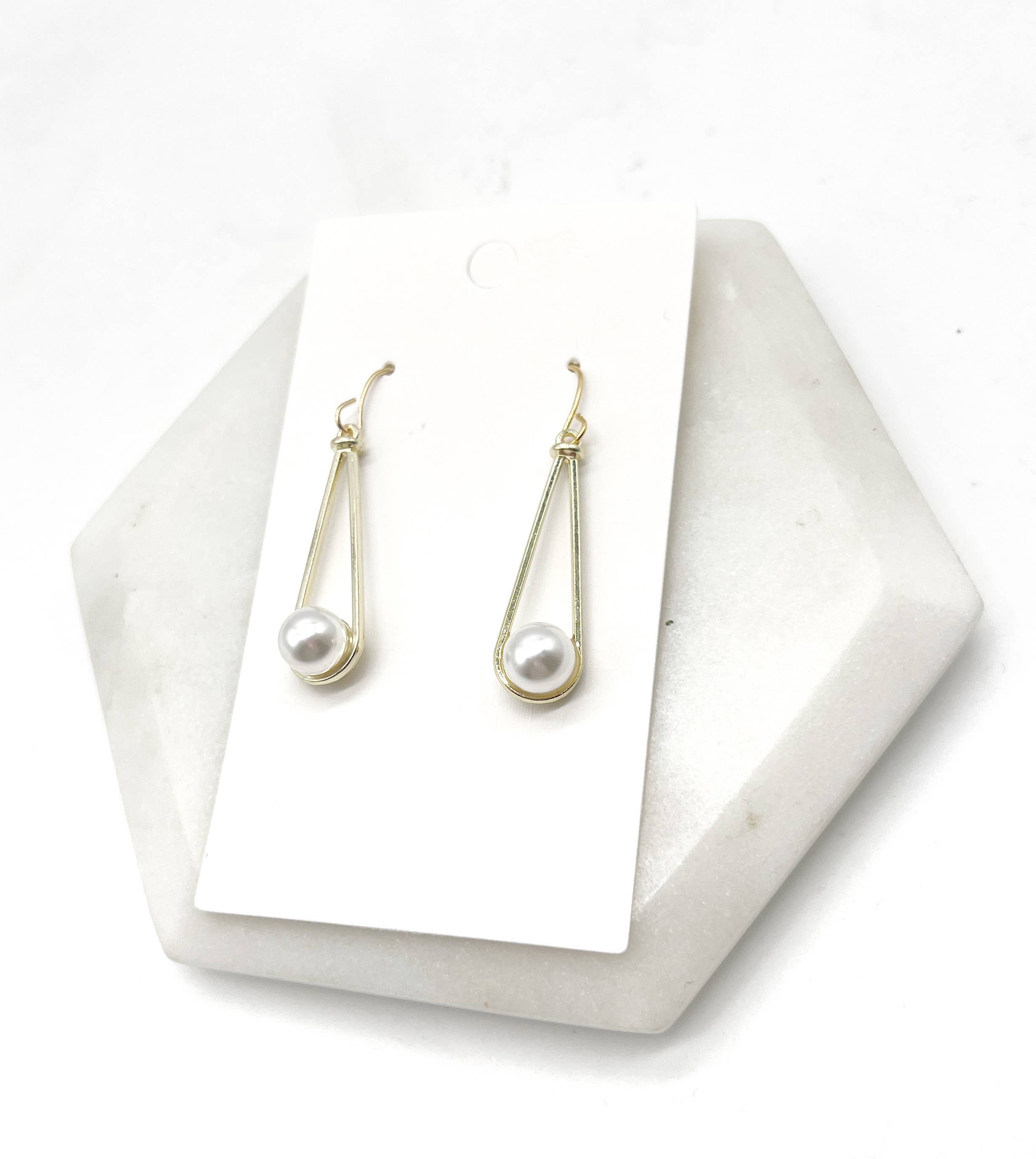 Baubles by B - Wholesale Dangle Earrings - Pearl Gold Teardrop Metal Earrings4