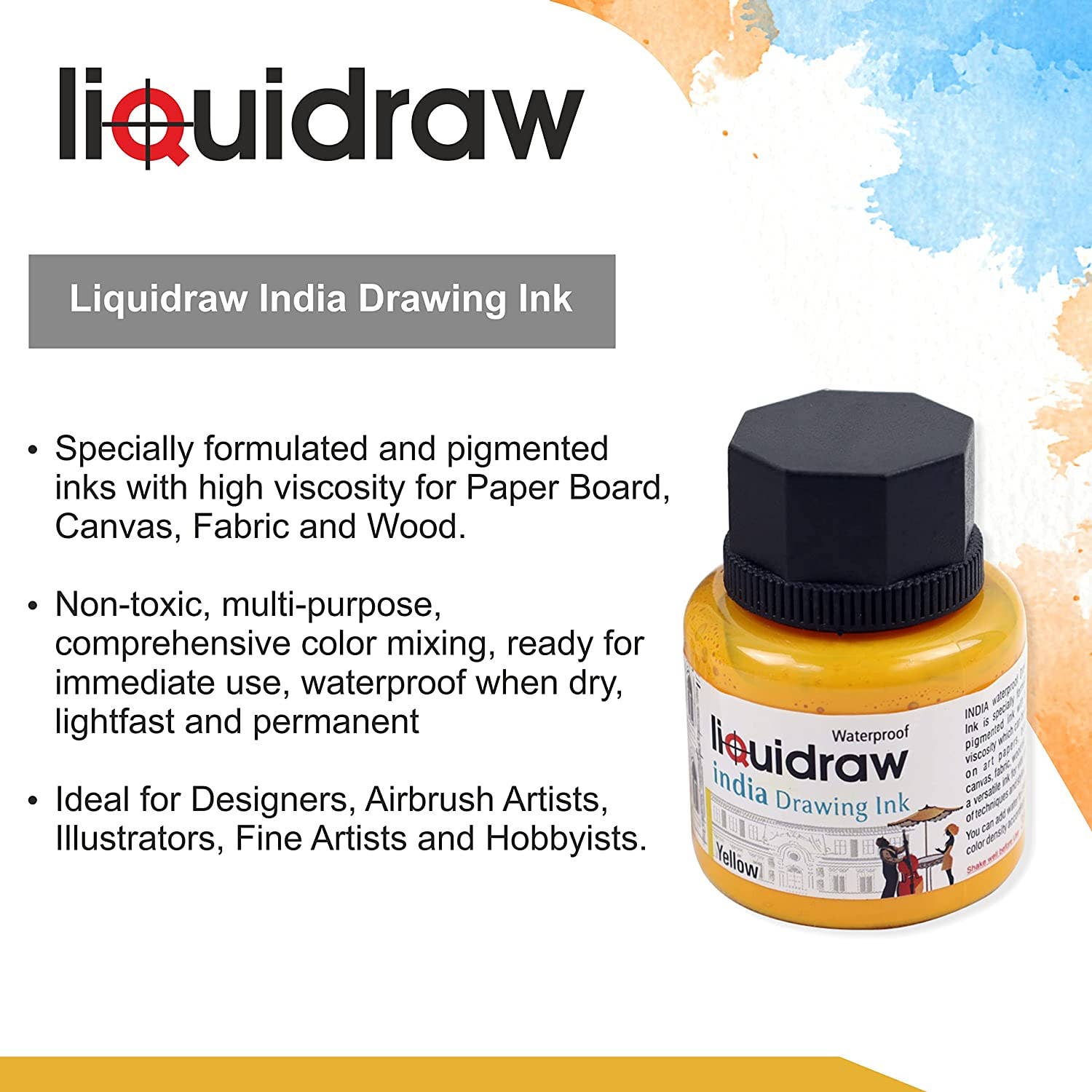 Liquidraw – wholesale Bläckdyna – Liquidraw Färgad Ritbläck Indiskt Bläck, Vattentät 20 Blandade Färger, 35 ml Indiska Bläck för Konstnärer2