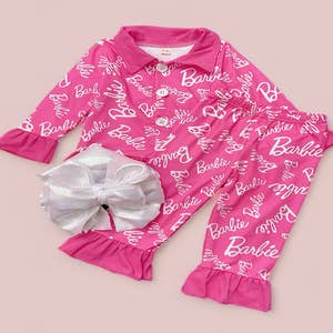 Personalized Hot Pink Barbie Baby Girl Outfit - Ruffle Sleeves