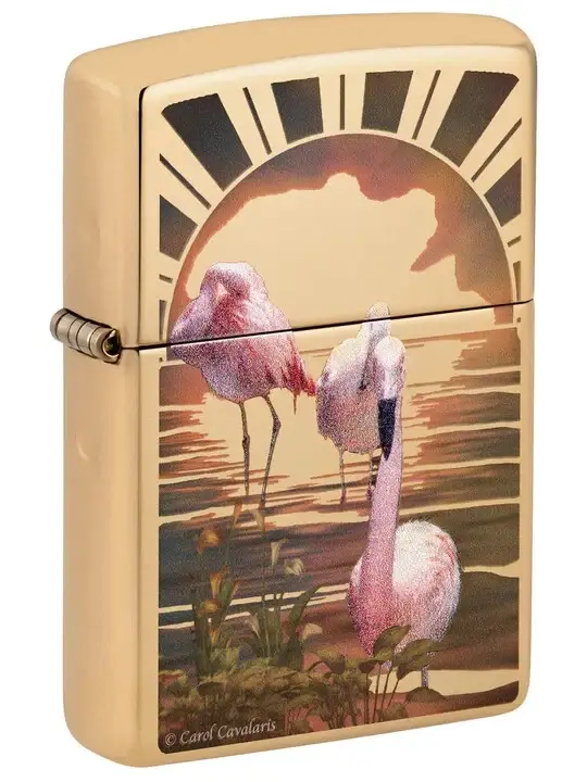 Lighter King - Vente Briquets - Zippo Flamant Rose en Laiton Poli Brillant par Carol Cavalaris0