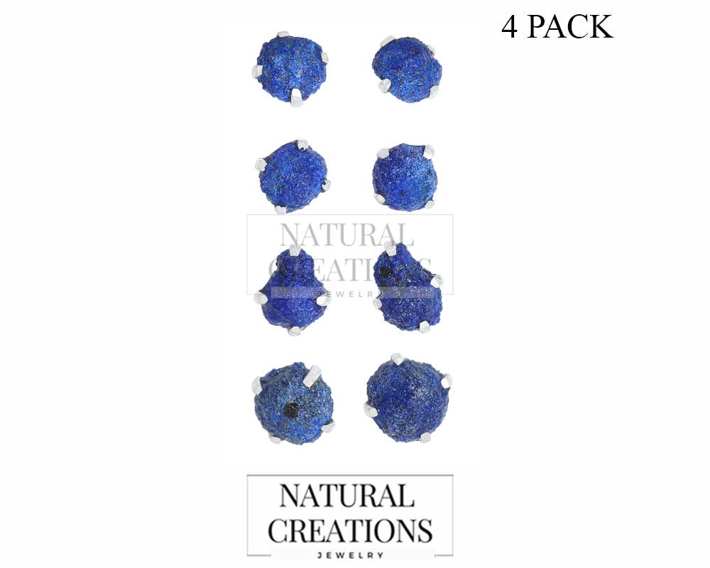 Nature Crafts - Wholesale Stud/Post Earrings - Natural Rough Azurite Stud Earrings in Sterling Silver1