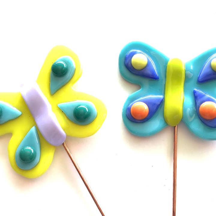 Butterfly glass plant stake for wholesale by Fish Tales