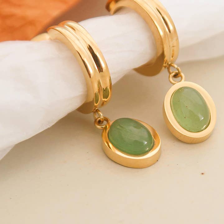 Green Whitnee Dainty Round Stone Dangle Earring for wholesale on Faire2