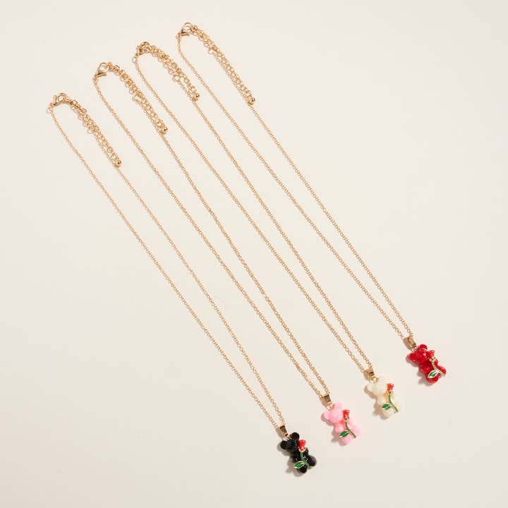 Designature New York - Wholesale Pendant/Charm Necklace - Bear With Flower Shape Color Enamel Short Necklace1