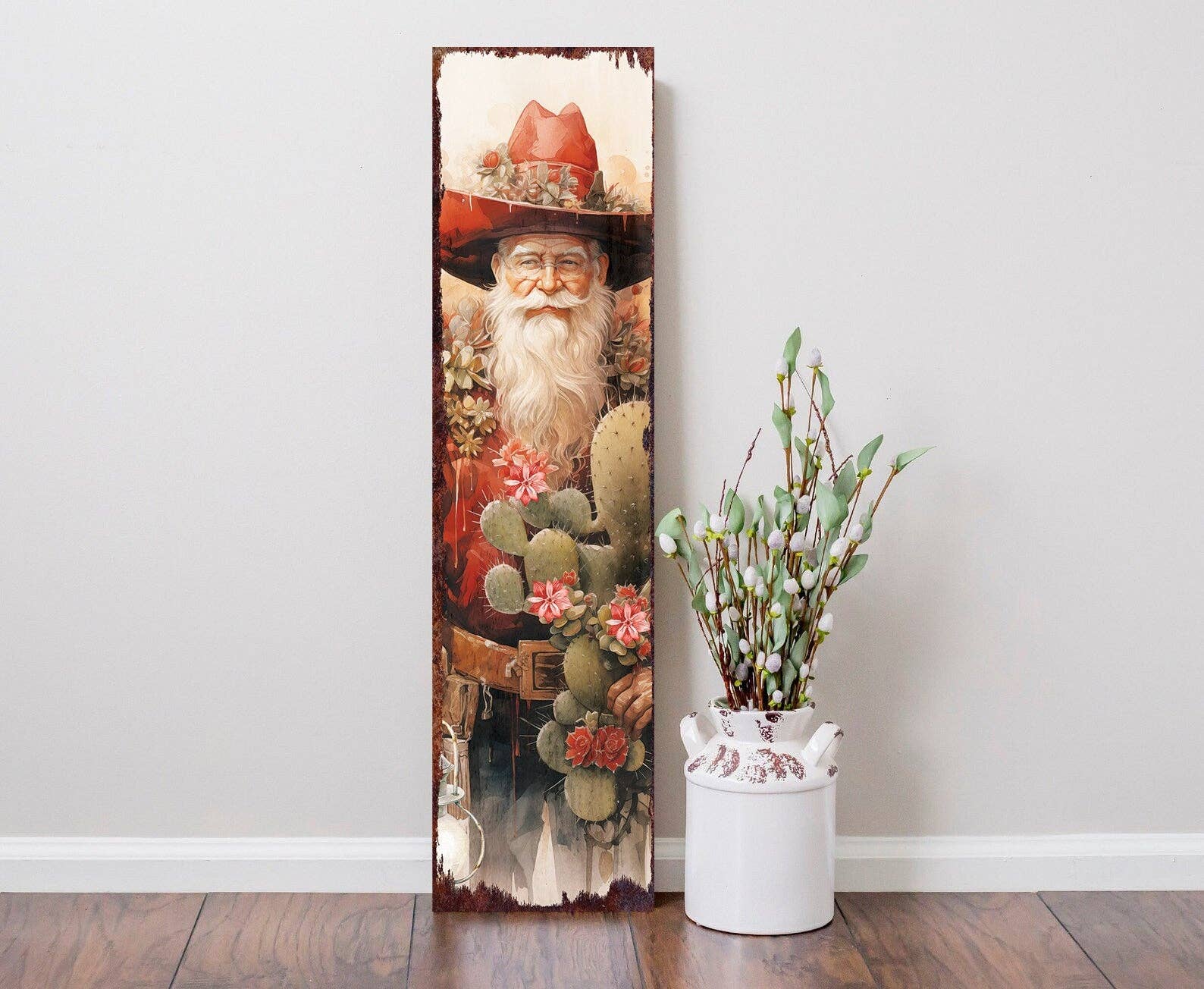 TX USA Corporation – Großhandel Schild für Außenbereich – Cowboy-Weihnachtsmann-Weihnachtsschild für die Veranda | Rustikale Bauernhaus-Willkommensdekoration für draußen3